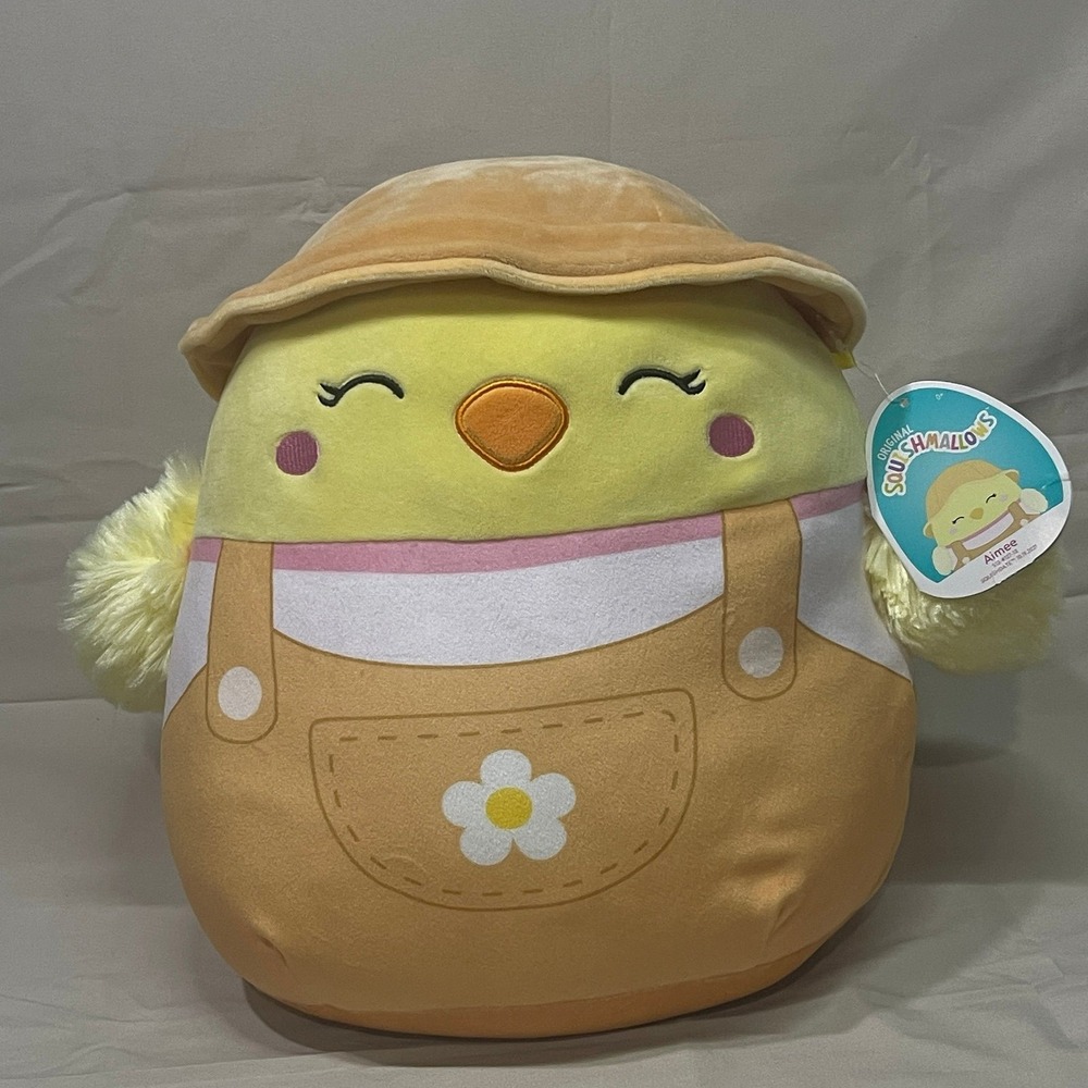 Squishmallows Aimee the Chick Overalls 12" Stuffed Plush "NEW WITH TAGS"